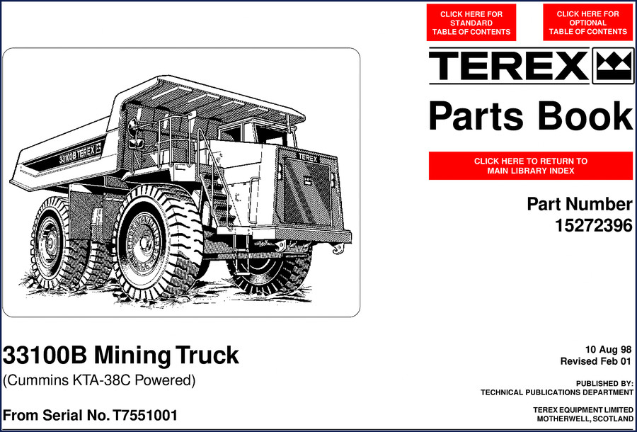 Terex 33100B 2001 Parts Catalog cover - 320 page OEM factory manual