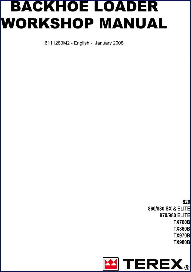 Terex 820 2010 Parts Catalog cover page showing backhoe loader on orange background