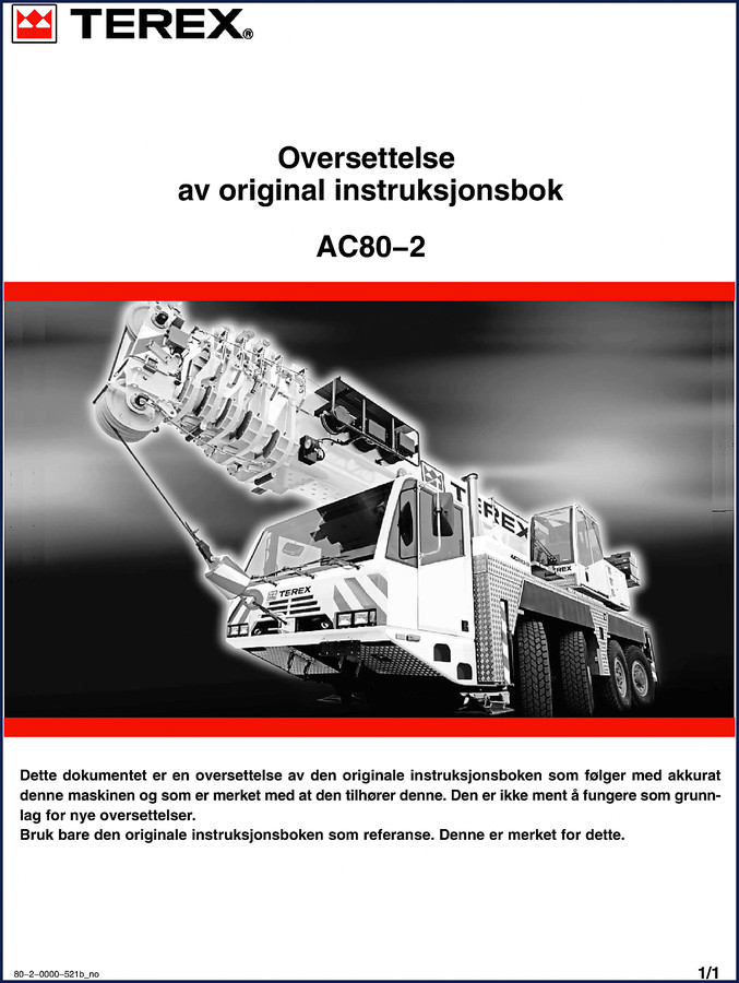 Terex AC80-2 Service Manual – factory OEM shop repair manual cover page for 80-ton crane