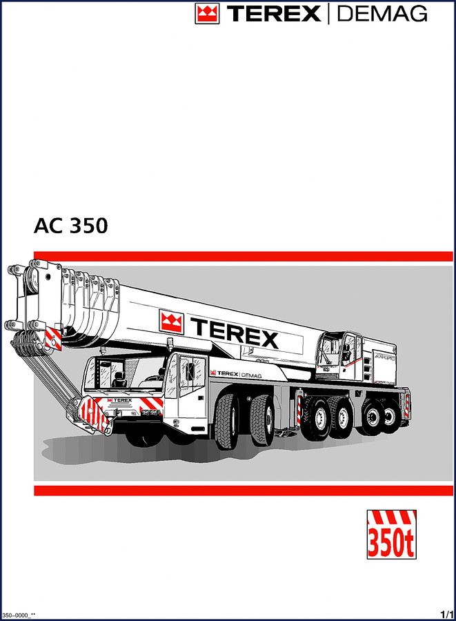 Terex Demag AC 350 Technical Manual cover page showing crane and model number