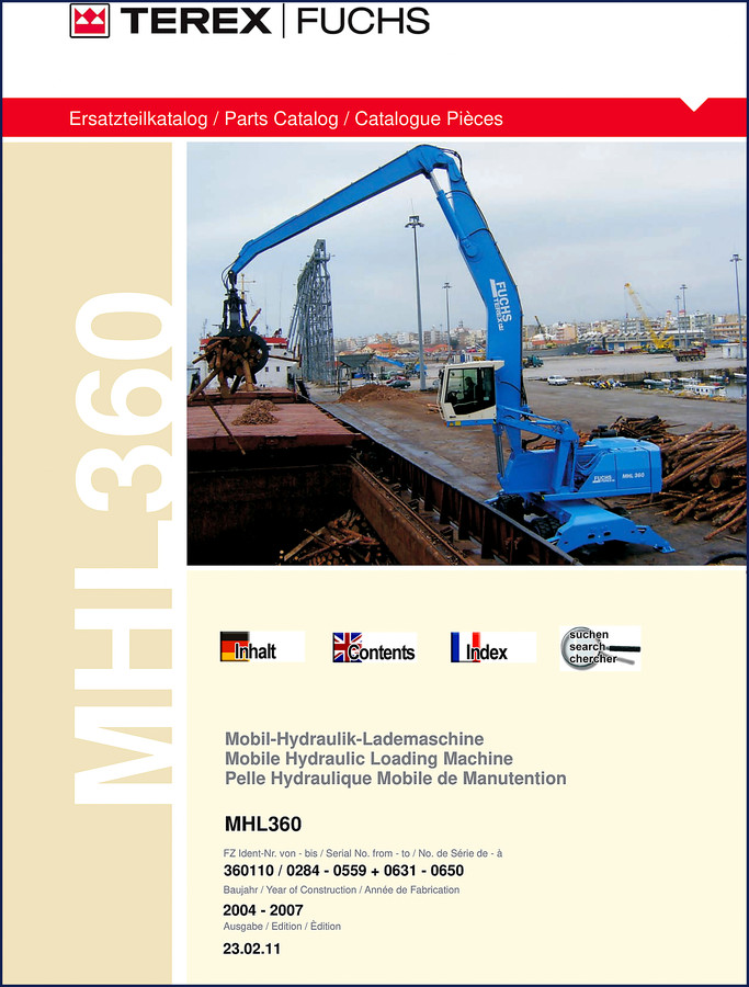 Terex Fuchs MHL360 Parts Catalog 2011 cover page