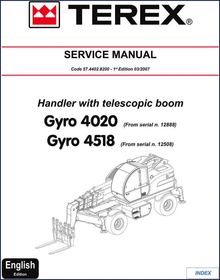 Terex Gyro 4020 and Gyro 4518 2007 service manual cover showing telescopic handler