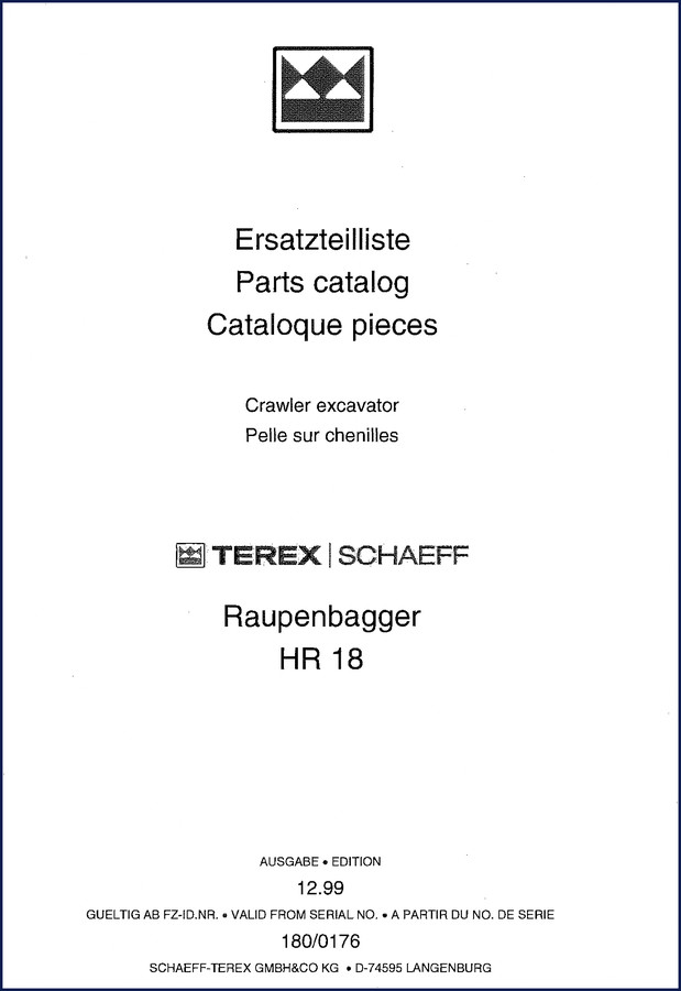 Terex HR 18 1999 Parts Catalog cover – factory OEM manual for crawler excavator