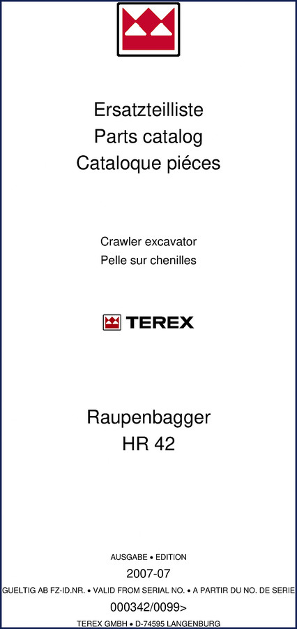Terex HR 42 crawler excavator 2007 factory parts catalog cover