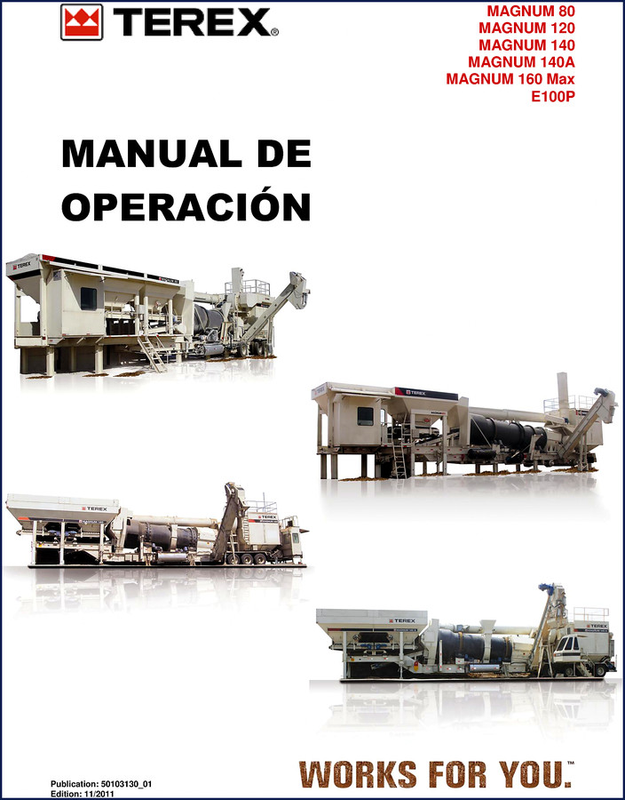 Terex MAGNUM 80 2011 Operators Manual cover showing asphalt plant schematic