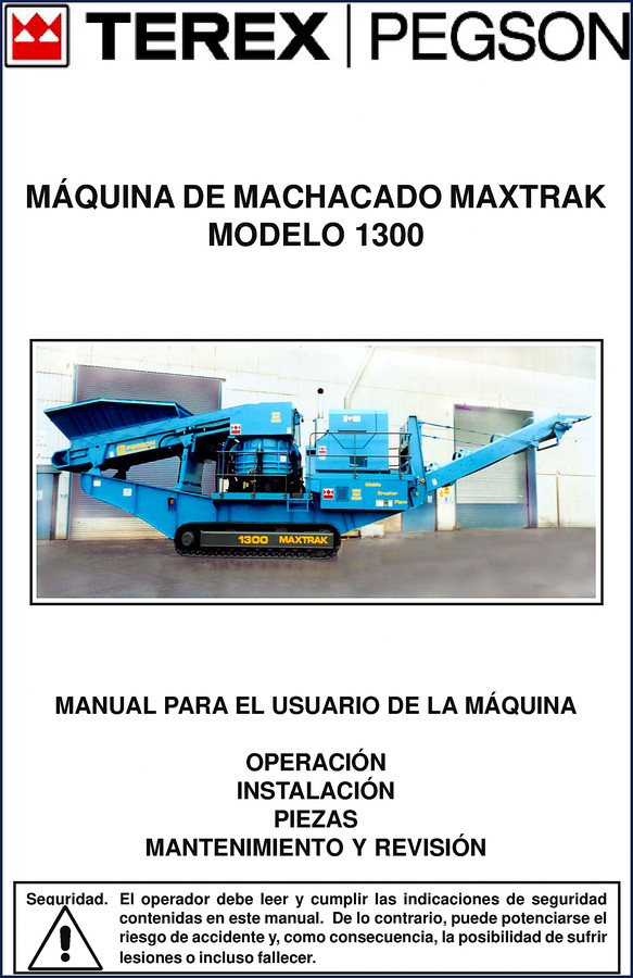 Terex Pegson 1300 Maxtrak Crusher User Manual cover