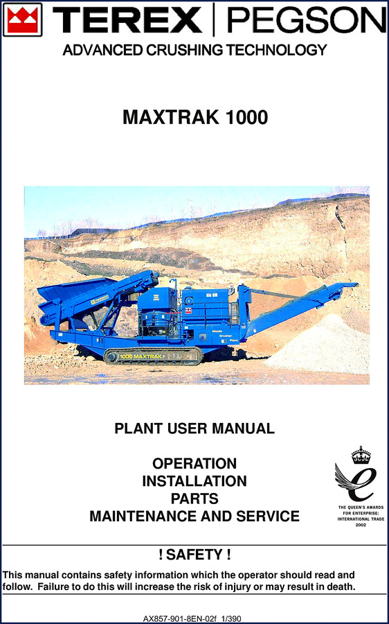 Terex Pegson MAXTRAK 1000 Operators Manual cover – factory OEM 390-page plant user manual
