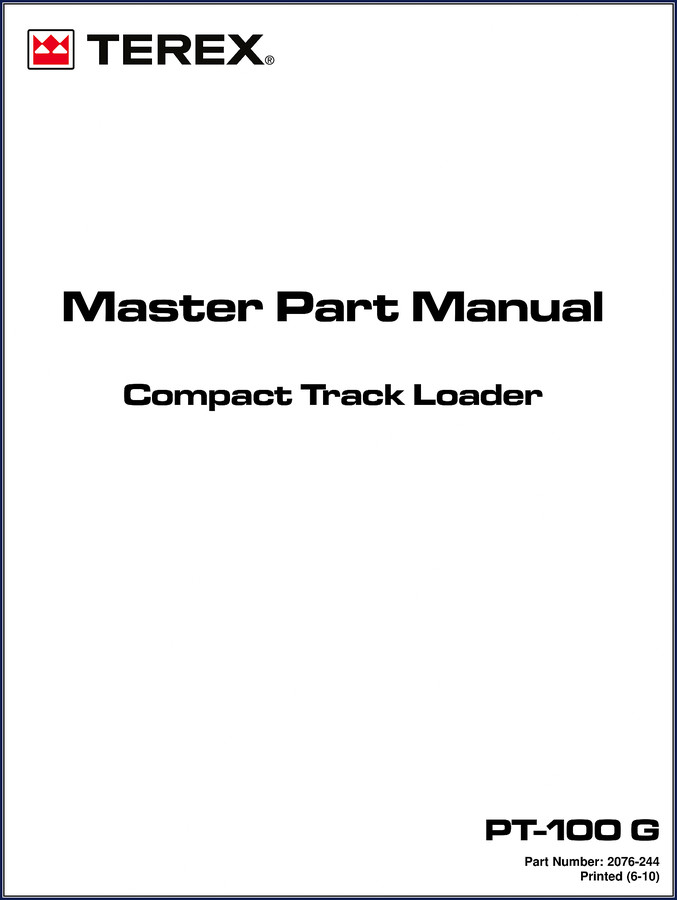 Terex PT-100 G 2010 Parts Catalog cover page - compact track loader factory manual
