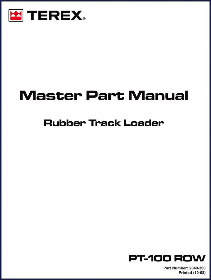 Terex PT-100 2008 Parts Catalog cover showing rubber track loader and OEM logo