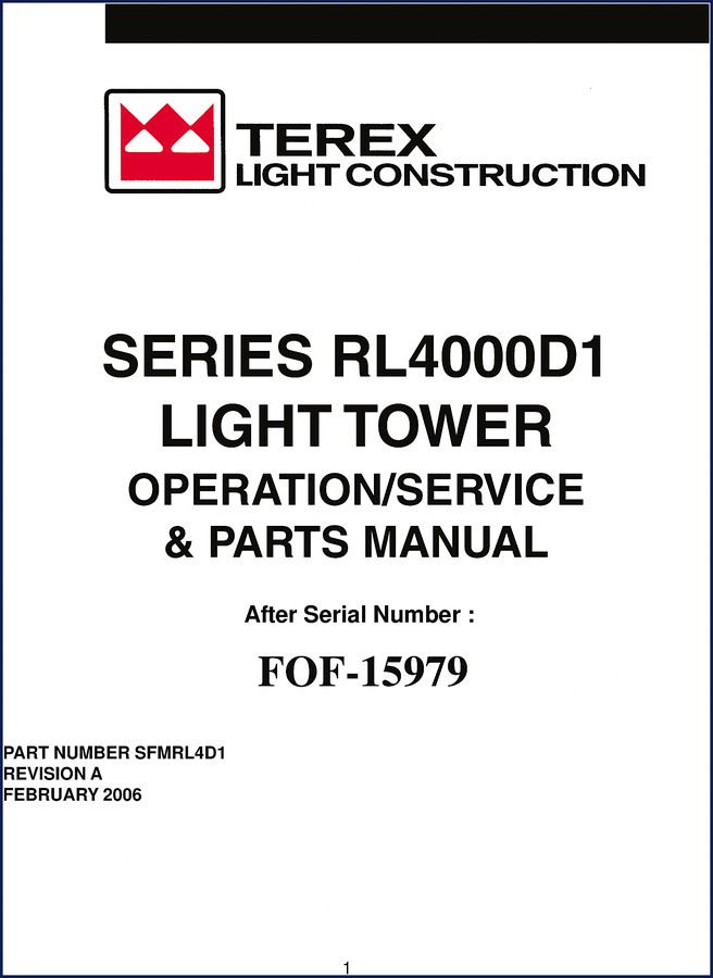 Terex RL4000D1 2006 Service Manual cover - 60 pages factory OEM documentation for light tower