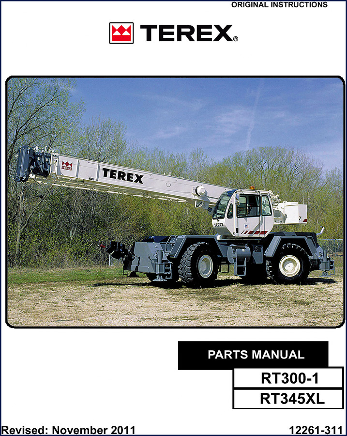 Terex RT 335 RT300-1 RT345XL 2011 Parts Catalog cover showing crane and manual title