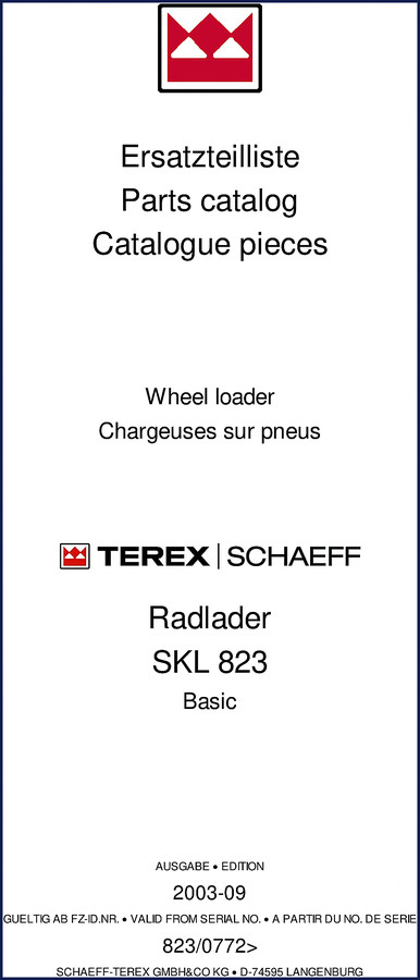 Terex Schaeff SKL 823 2003 Parts Catalog cover page