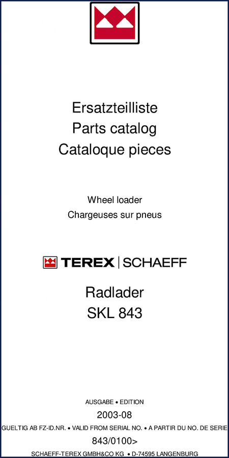 Terex SKL 843 2003 Parts Catalog cover