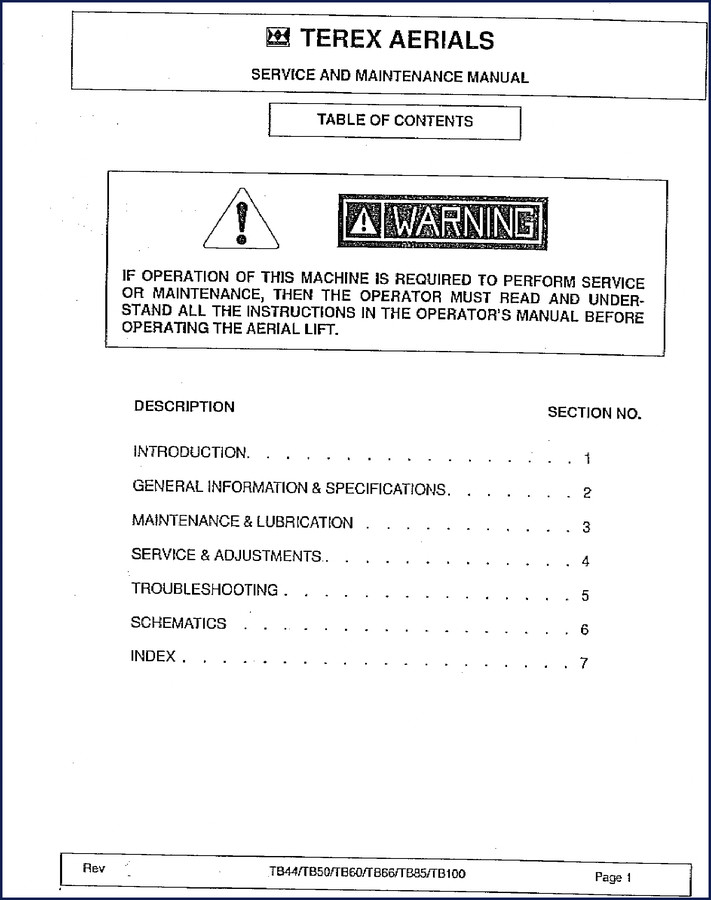 Terex TB44 TB50 TB60 TB66 TB85 service manual cover - OEM factory document