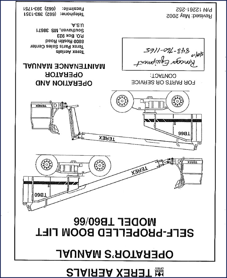 Terex TB60 TB66 2002 Operators Manual cover with boom lift diagram