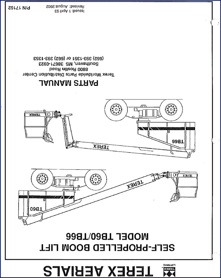 2002 Terex TB660 TB66 parts catalog cover showing model numbers and OEM logo