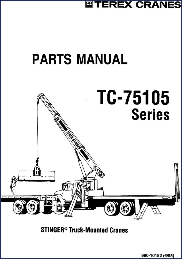 Terex TC-75105 1995 Parts Catalog cover page showing crane illustration and model number