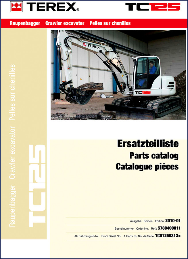 Terex TC125 2010 factory parts catalog cover – crawler excavator OEM documentation