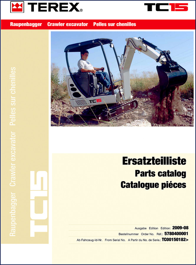 Terex TC15 2009 factory parts catalog cover showing crawler excavator