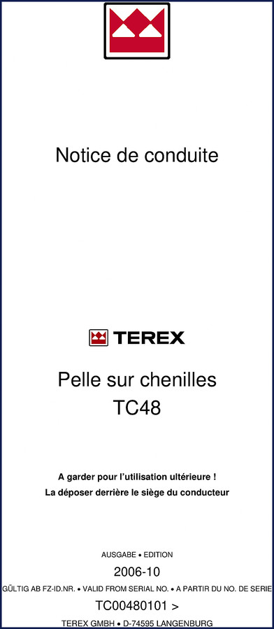Terex TC48 2010 Parts Catalog – factory OEM illustrated parts breakdown for crawler excavator