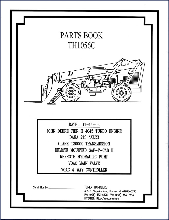 Terex TH1056C 2003 Parts Catalog cover – factory OEM manual