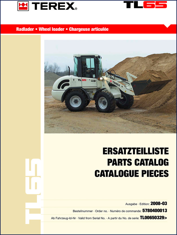 2008 Terex TL65 Parts Catalog cover - OEM factory parts breakdown for wheel loader