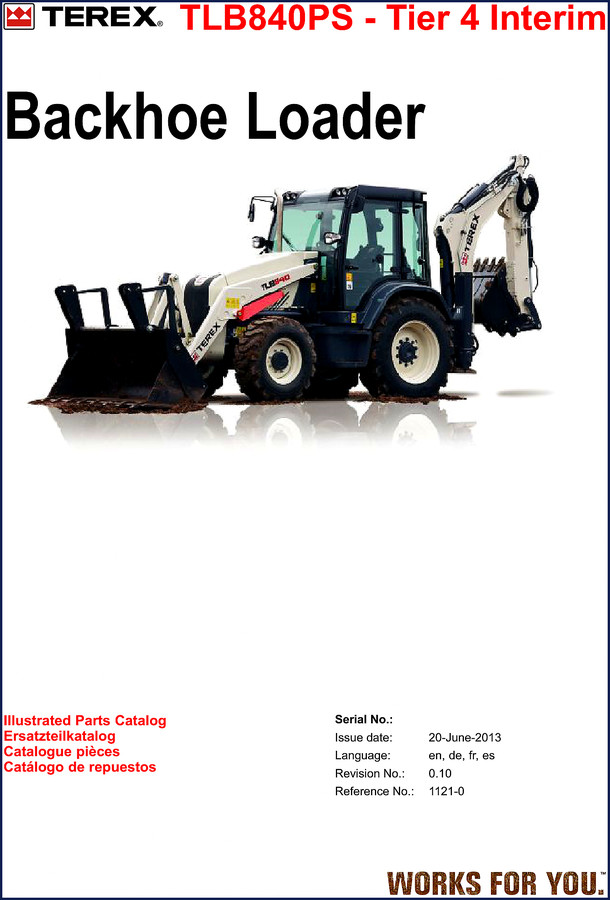 Terex TLB840PS TLB840 backhoe loader 2013 Parts Catalog cover