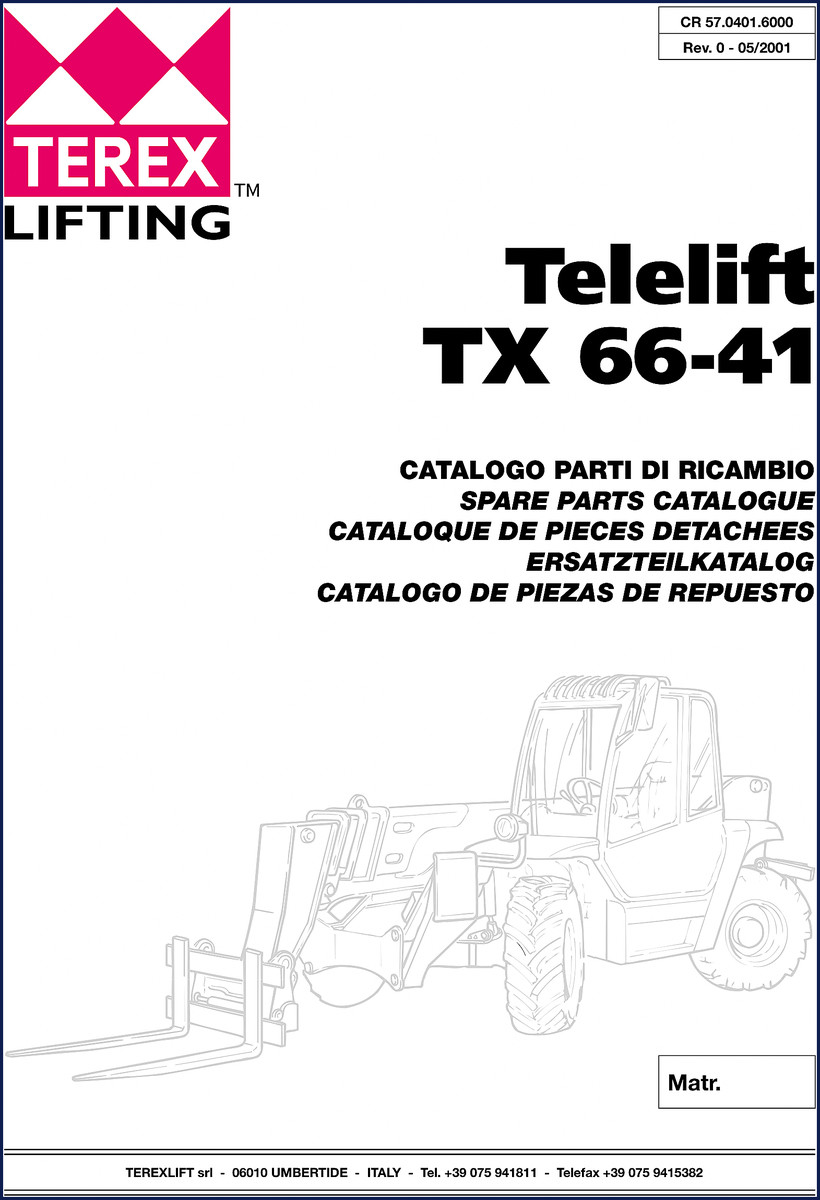 Terex TX 66-41 2001 Parts Catalog cover page showing Telelift model