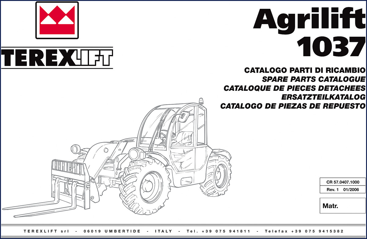 Terexlift 1037 2006 Parts Catalog cover - OEM factory spare parts catalogue for Agrilift 1037 telehandler