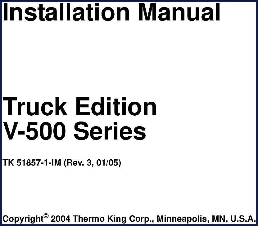 Thermo King V-500 and ES-500 installation manual cover, 2005 edition, 68 pages