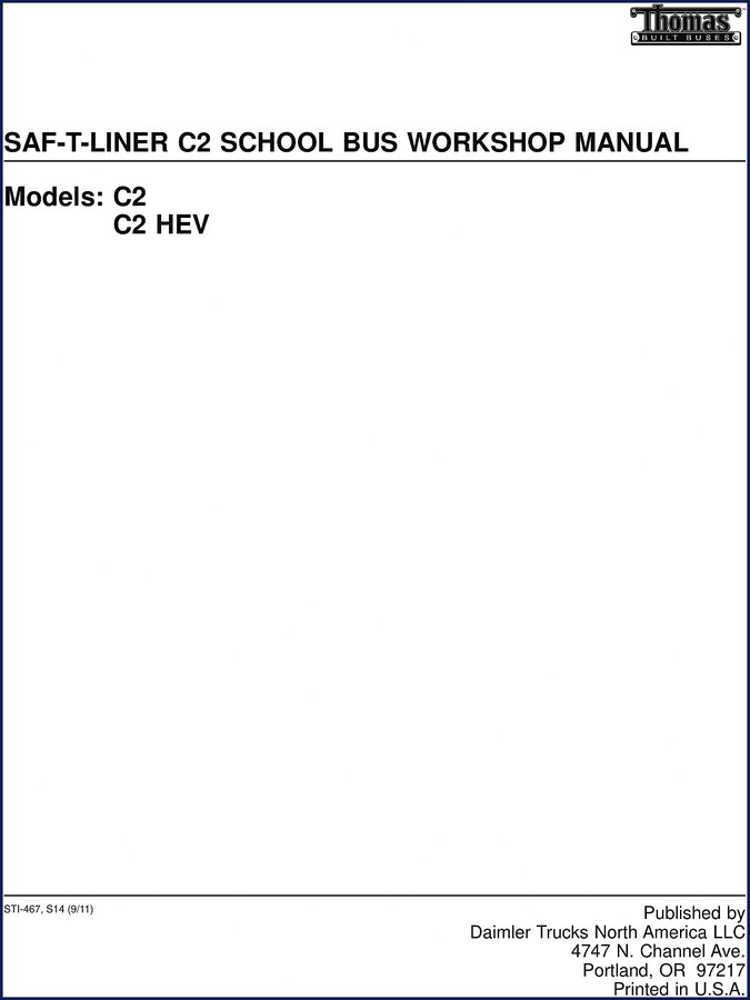 Thomas C2 C2 HEV Workshop Manual cover - OEM factory service manual for Saf-T-Liner C2 school bus, 1606 pages