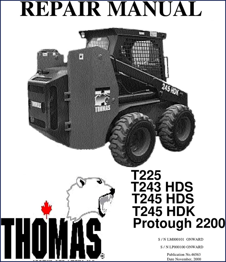 Thomas T225 T243 HDS T245 HDS T245 HDK Protough 2200 2000 Repair Manual cover