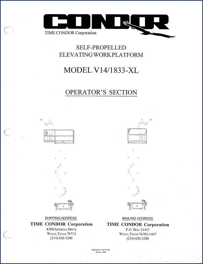 TIME Condor V14/1833-XL 1998 Operators Manual cover page