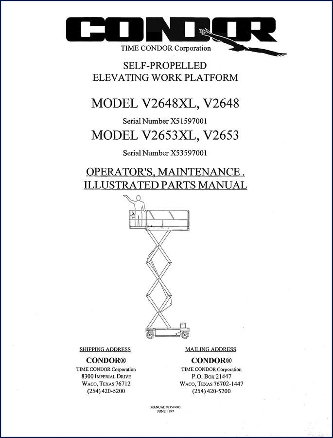 1997 TIME Condor V2653 operator and parts manual cover