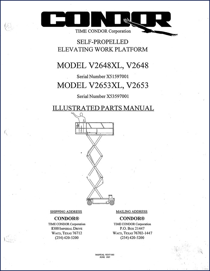 TIME Condor V2653 1997 Parts Catalog cover – 71 pages OEM factory manual