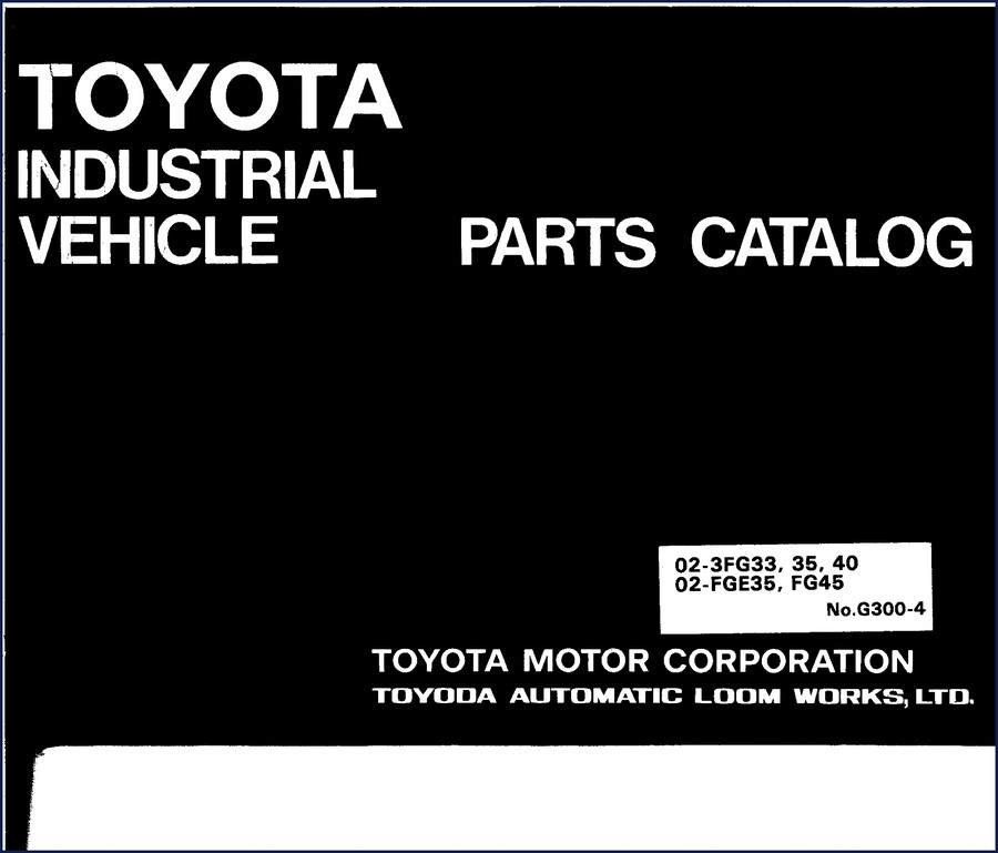 Toyota 02-3FG33 parts catalog front cover showing models 02-3FG33, 02-3FG35, 02-3FG40, 02-FGE35, FG45