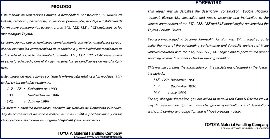 Toyota 1FZ 12Z 13Z 14Z repair manual cover – factory OEM forklift engine service document