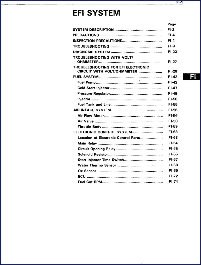 Toyota 22R-EC Technical Manual EFI system cover page