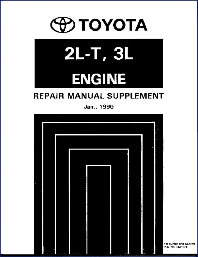 Toyota 2L-T 3L 1990 repair manual supplement cover showing engine cutaway and title