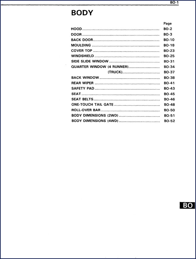 Toyota 4 Runner Service Manual – 52-page factory body repair guide showing hood and door diagrams