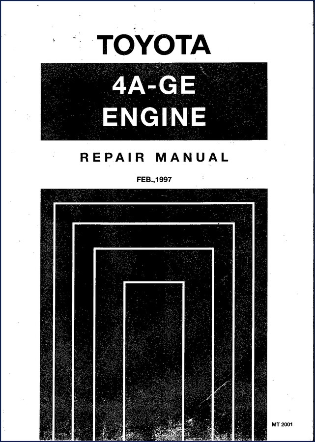 Toyota 4A-GE 1997 repair manual cover showing engine diagram and FEB 1997 date
