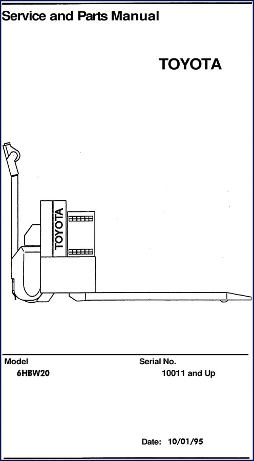 Toyota 6HBW20 1995 Service Manual cover showing model and serial number range
