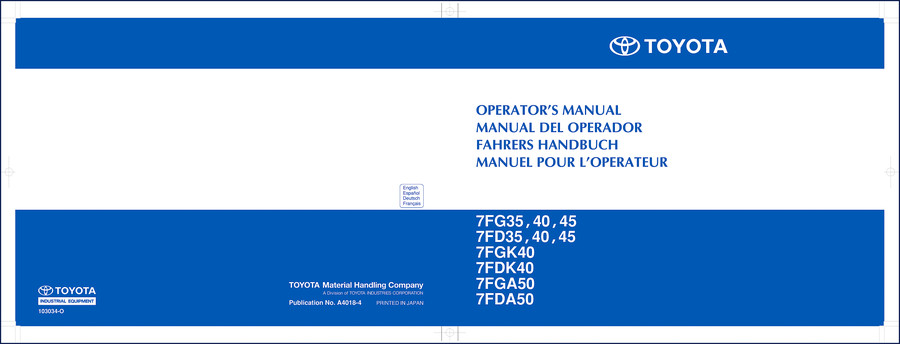 Cover of Toyota 7FG35 7FG40 7FG45 2009 parts catalog – factory OEM document for forklift parts identification