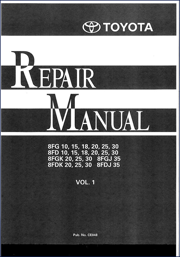 Toyota 8FG10 forklift repair manual cover - 1108 pages factory OEM