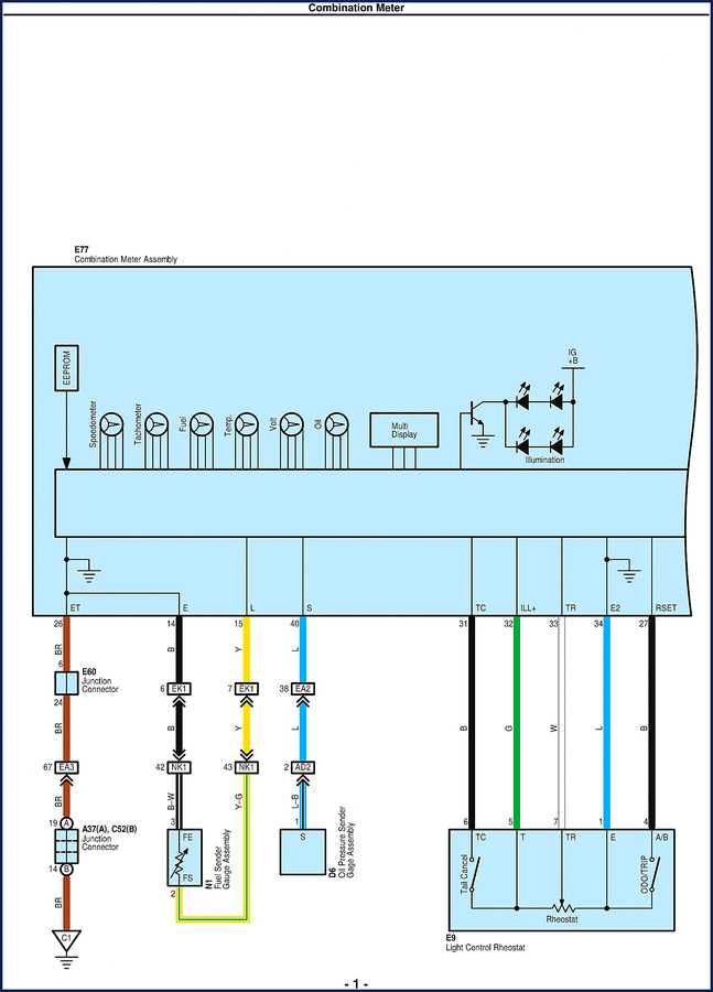 Toyota E77 Electrical Schematic page 1 combination meter diagram