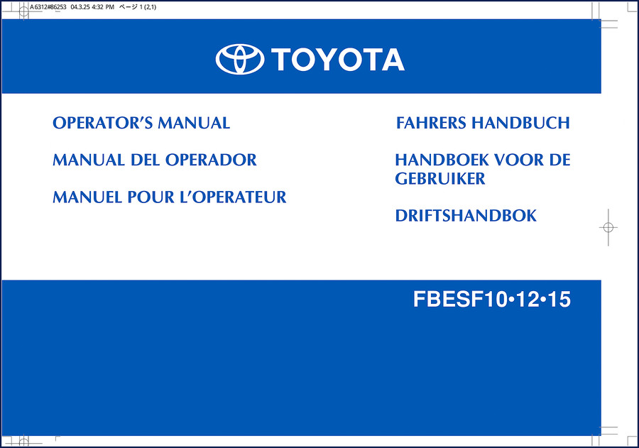 Toyota FBESF10 FBESF12 FBESF15 Operators Manual 92 pages OEM factory manual cover