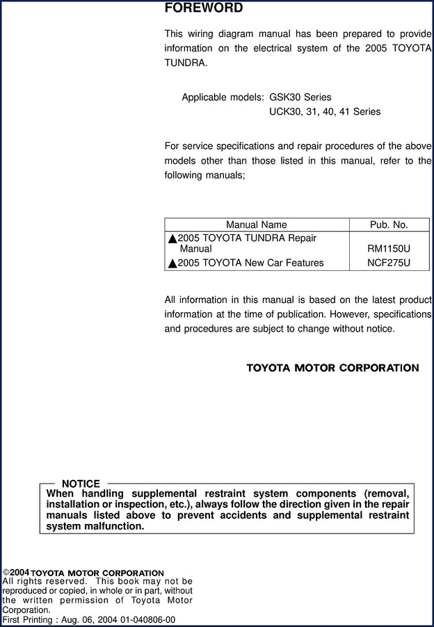 2004 Toyota Tundra factory wiring diagram manual cover - 588 pages OEM electrical schematics