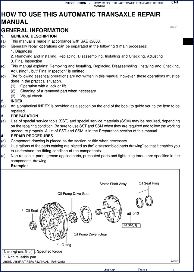 Toyota U151E U151F automatic transaxle repair manual cover showing transaxle assembly