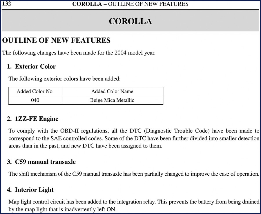 2004 Toyota Corolla ZZE130 Factory Technical Manual - front cover