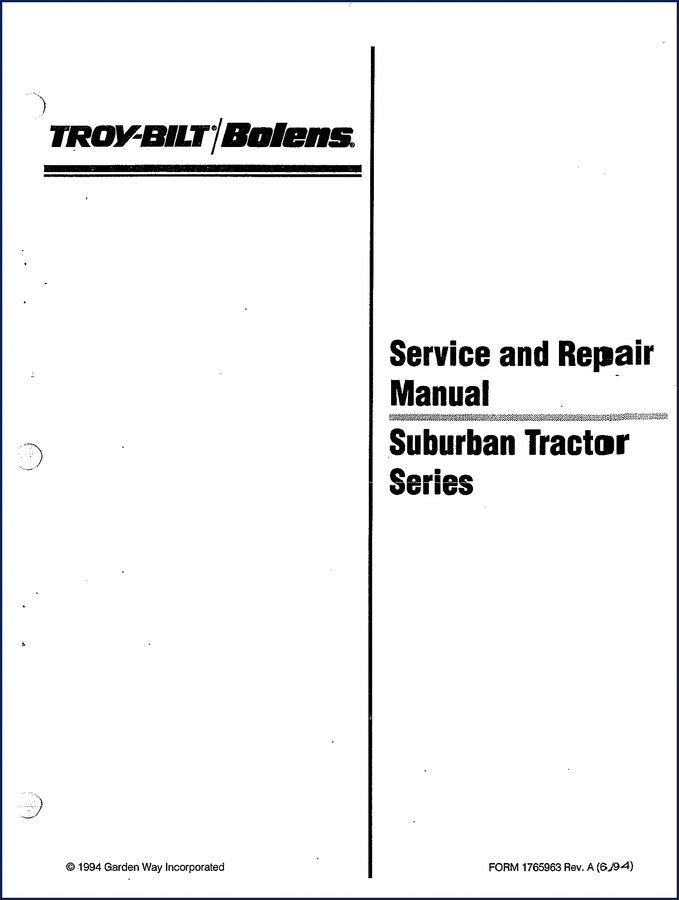Troy-bilt Bolens Suburban Tractor 1994 Service Manual cover